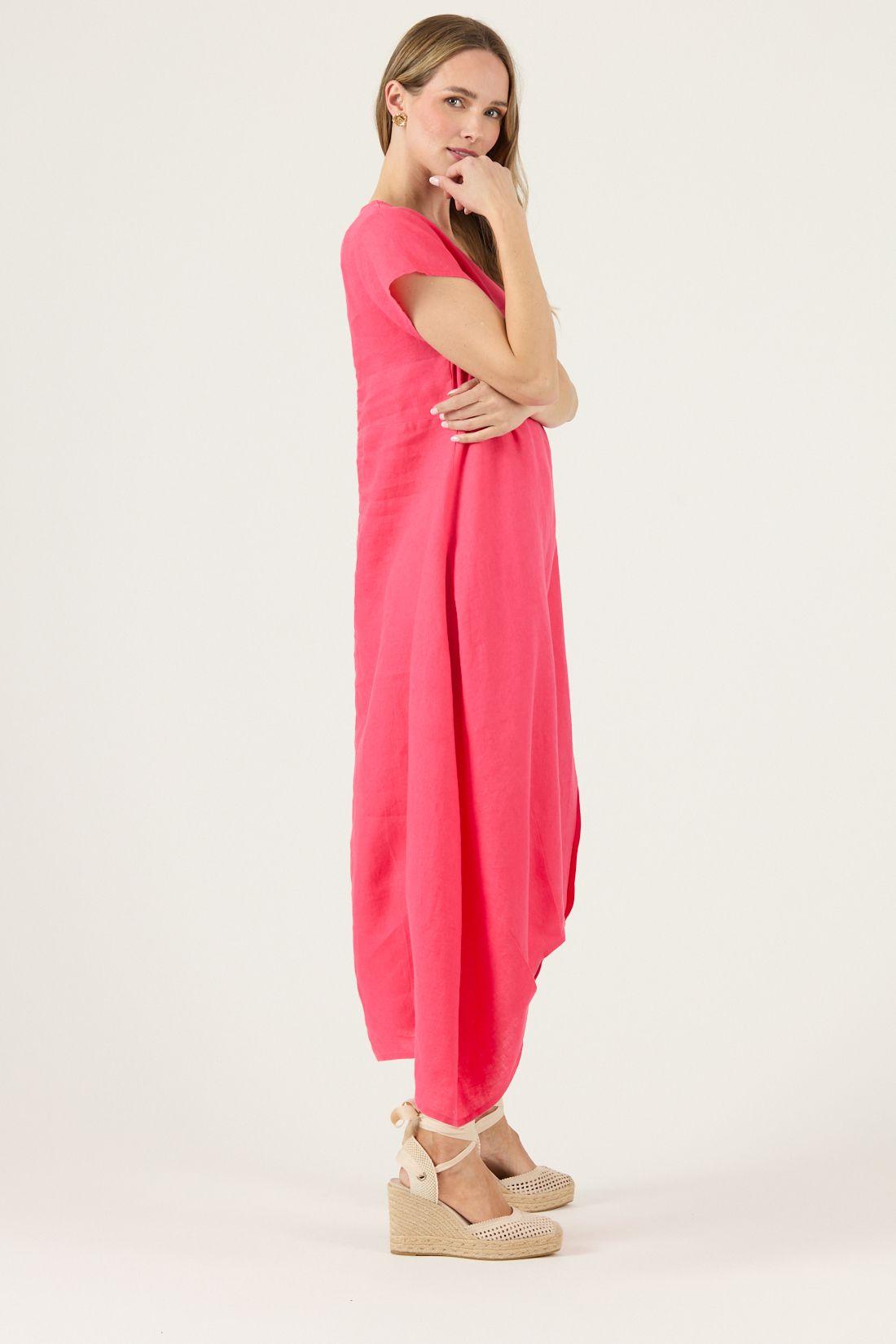 Vestido De Lino Fucsia Cod 4005375-3