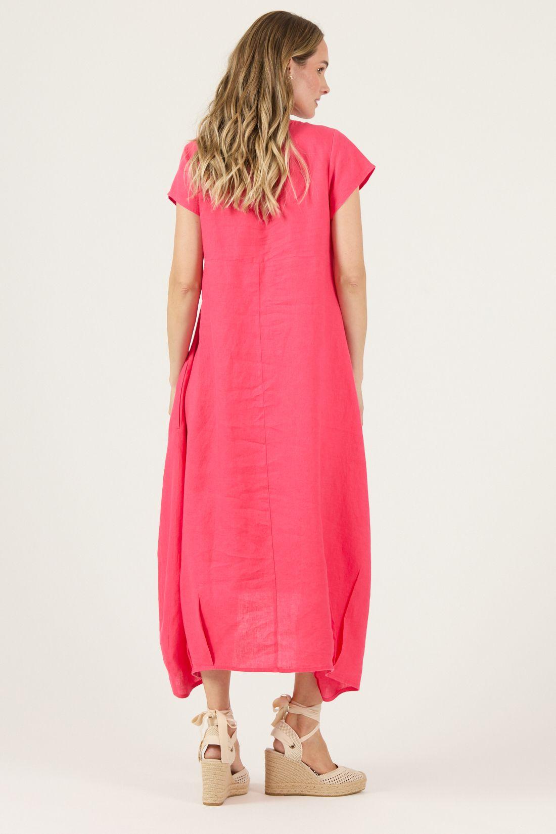 Vestido De Lino Fucsia Cod 4005375-4