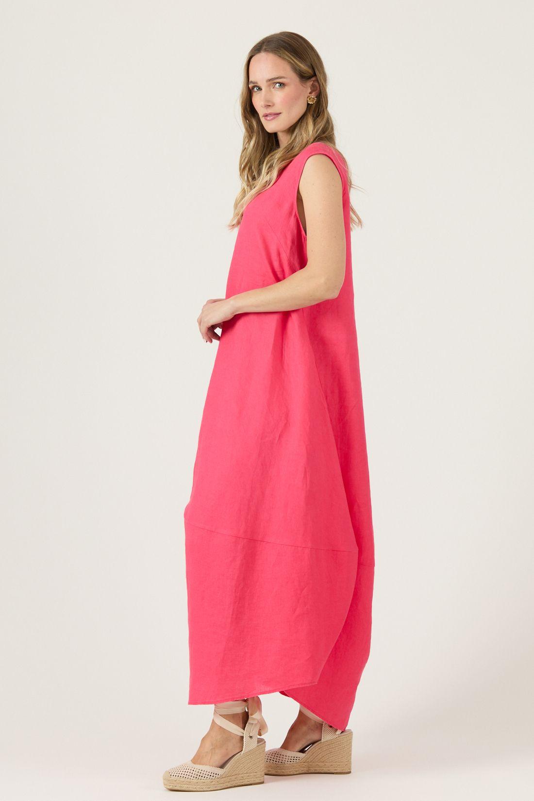 Vestido De Lino Fucsia Cod 4005355-2