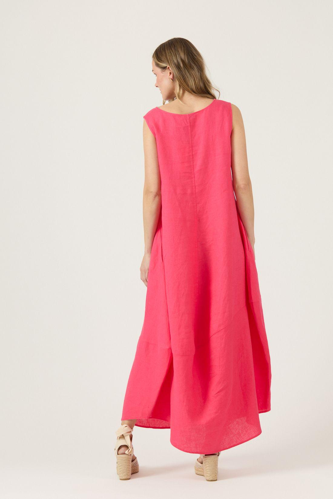Vestido De Lino Fucsia Cod 4005355-3