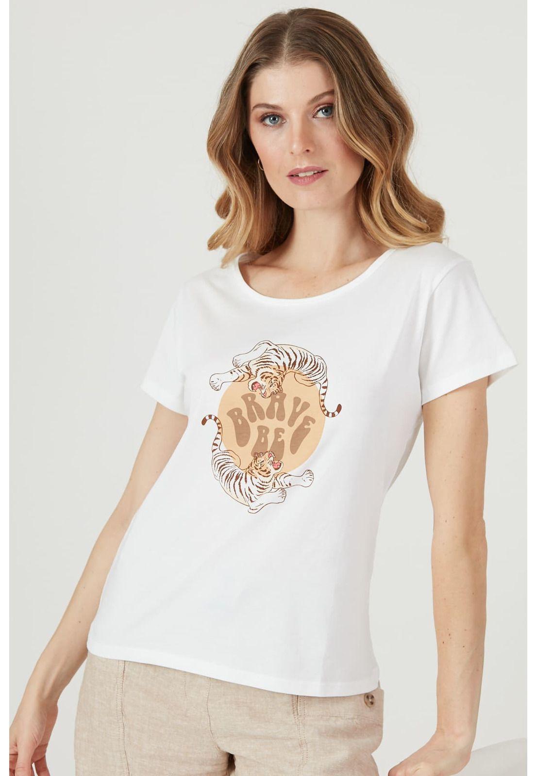 Polera de algodon pima blanca estampada-2