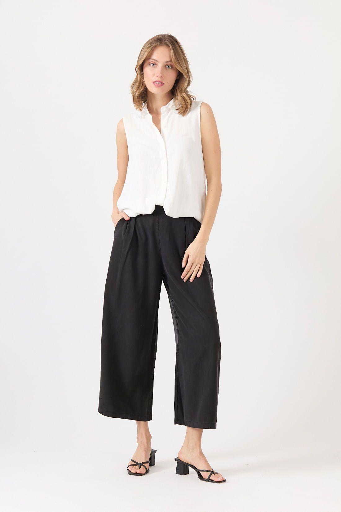 Pantalon de tencel wide leg negro 1427-0