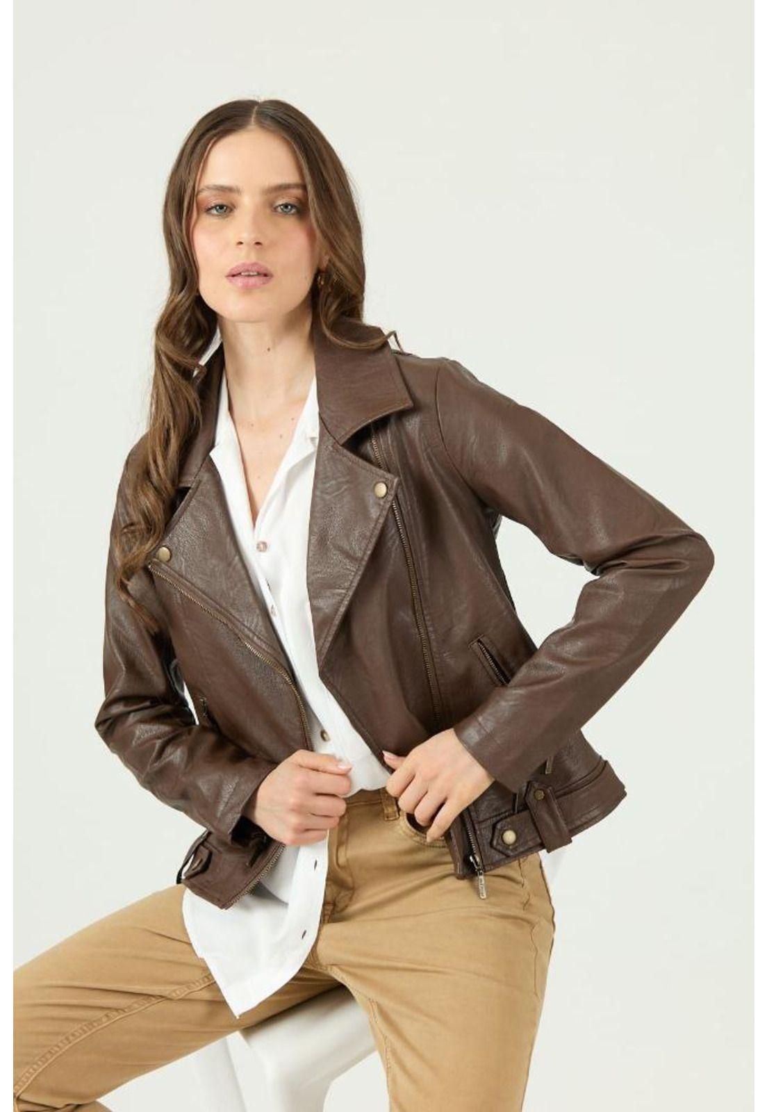 Chaqueta de ecocuero cafe PRIVILEGE-0