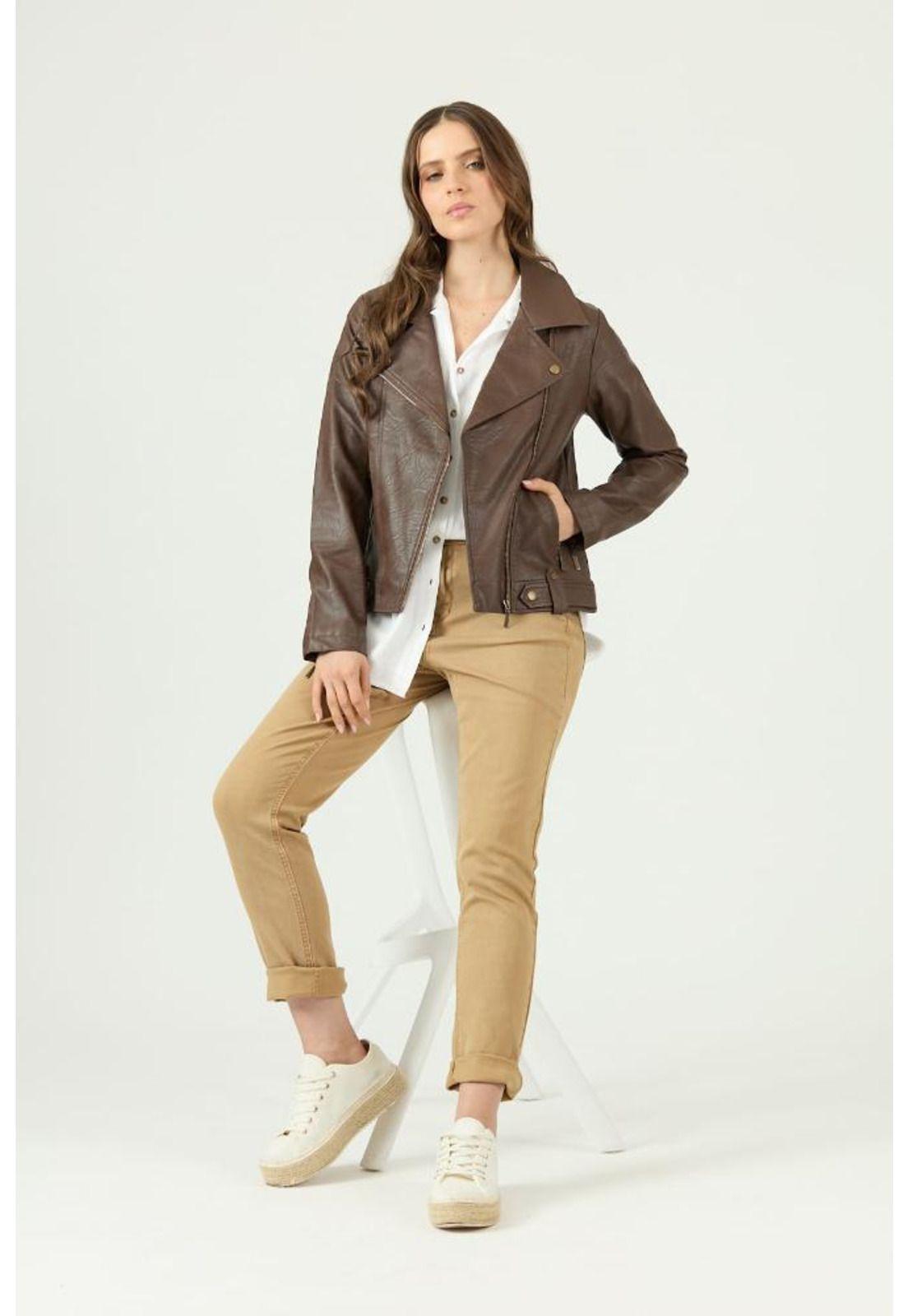 Chaqueta de ecocuero cafe PRIVILEGE-1