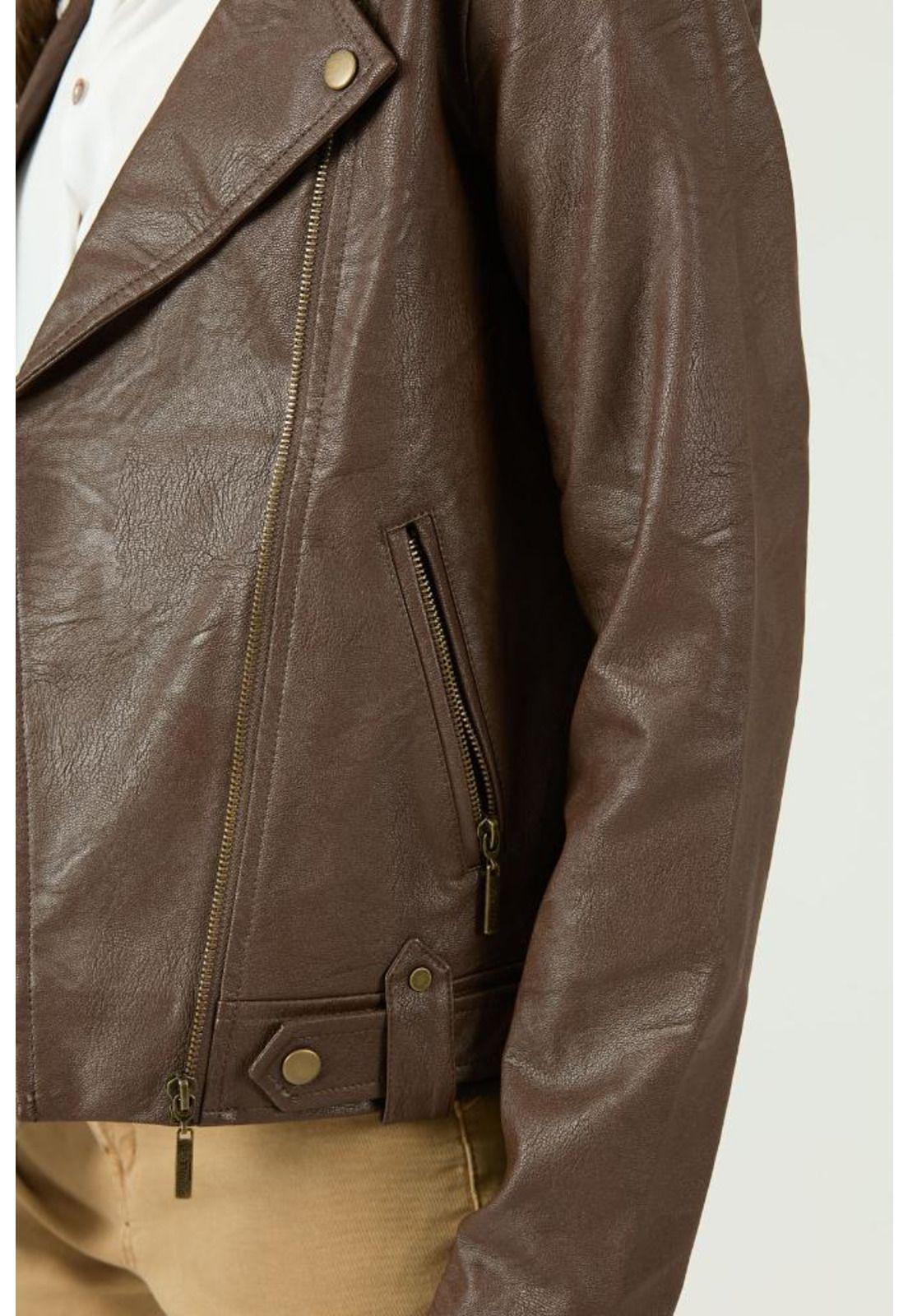Chaqueta de ecocuero cafe PRIVILEGE-4