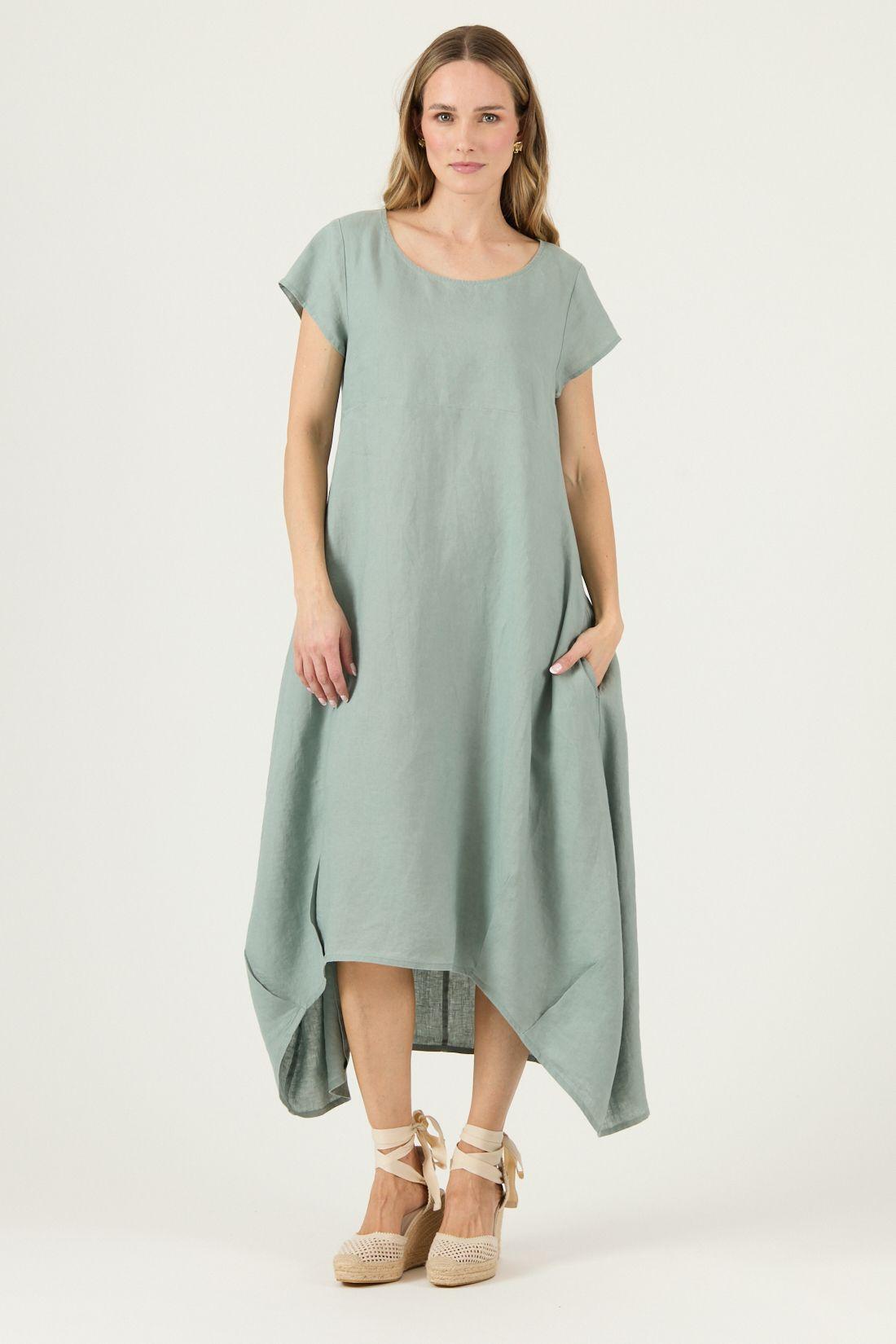 Vestido De Lino Verde Cod 4005375-2
