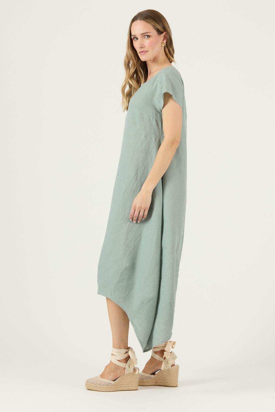 Vestido De Lino Verde Cod 4005375-3
