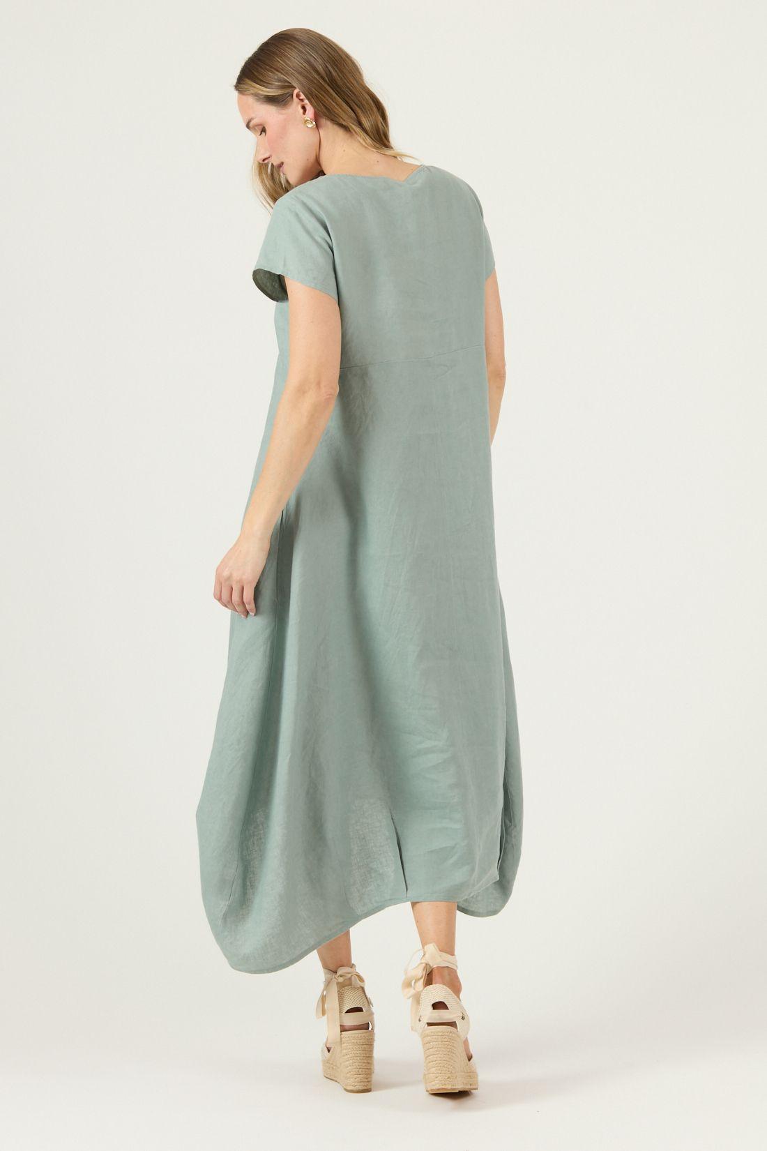 Vestido De Lino Verde Cod 4005375-4