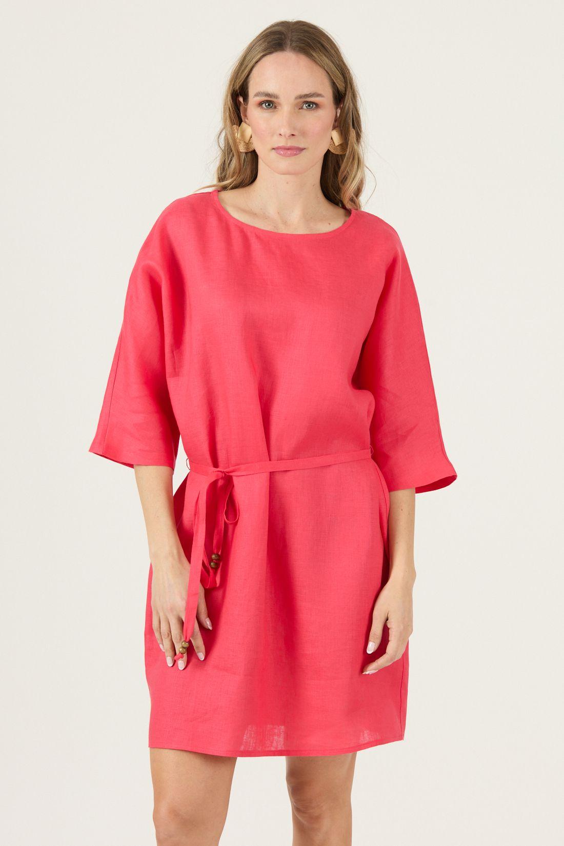 Vestido De Lino Rojo Cod 4005445-1
