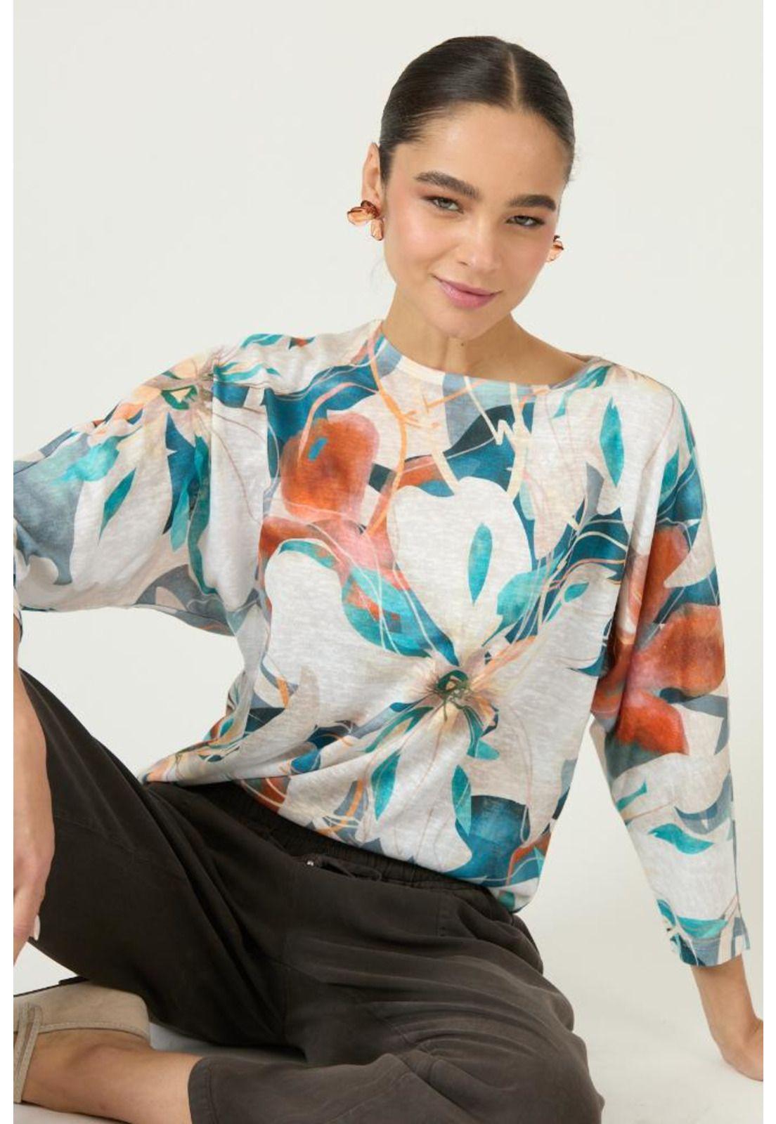 Polera turquesa flores PRIVILEGE 2868-0