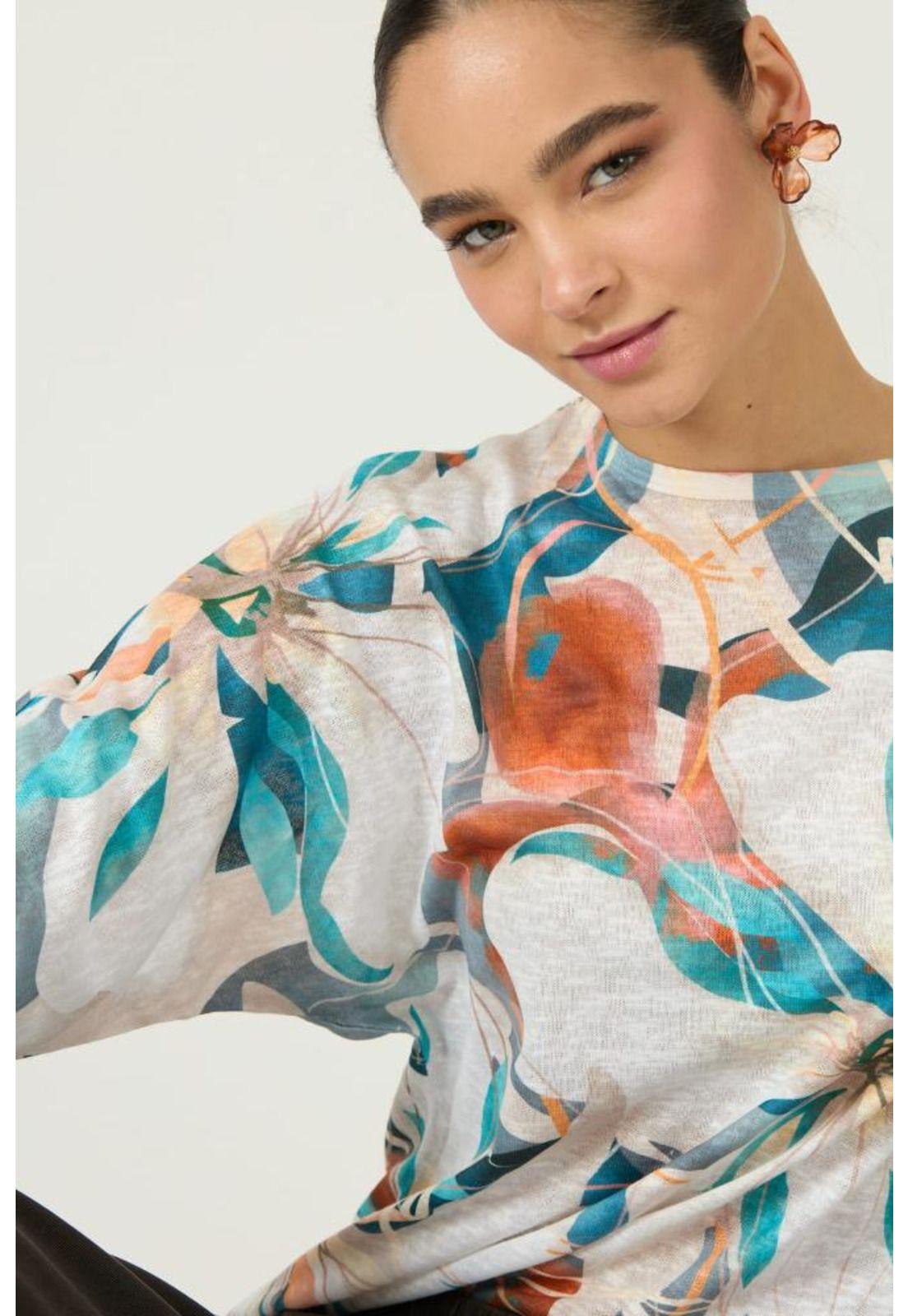 Polera turquesa flores PRIVILEGE 2868-1