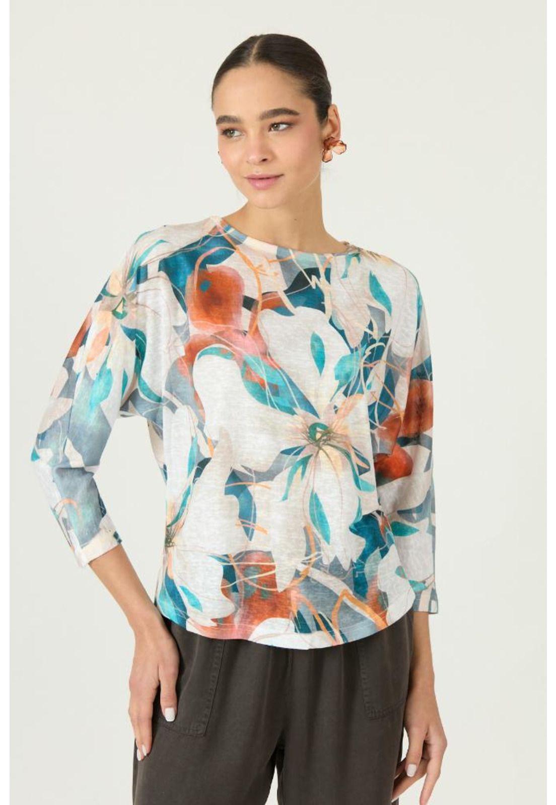 Polera turquesa flores PRIVILEGE 2868-2