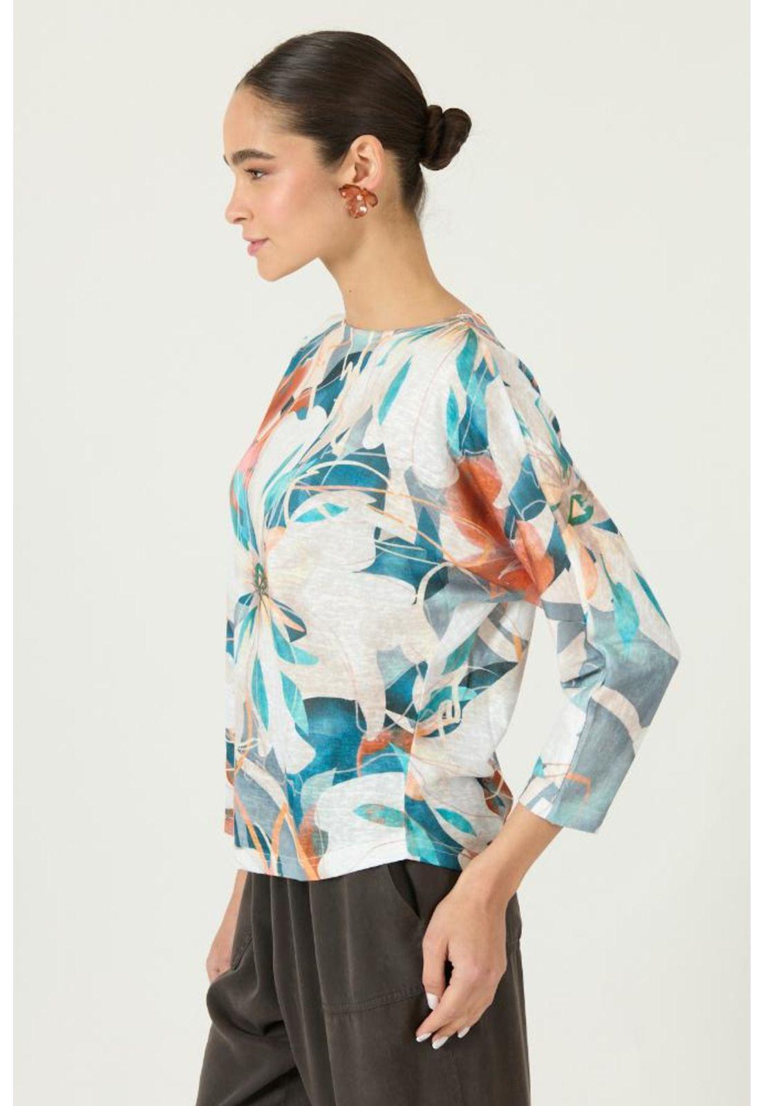 Polera turquesa flores PRIVILEGE 2868-3