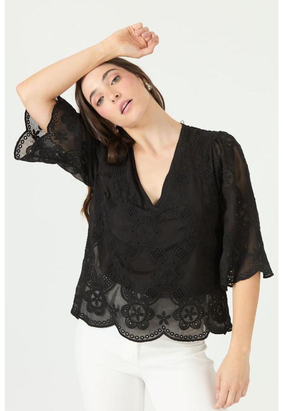 Blusa con seda negra PRIVILEGE 2382-2