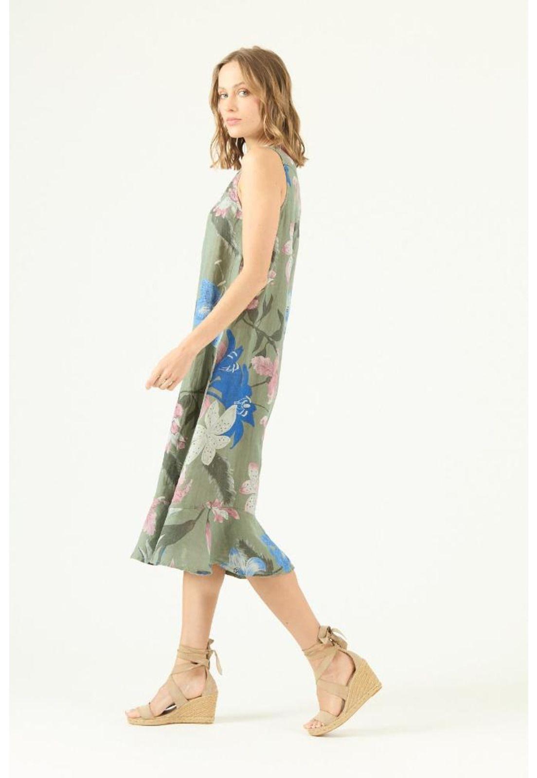 Vestido de lino verde estampado PRIVILEGE 1414-2
