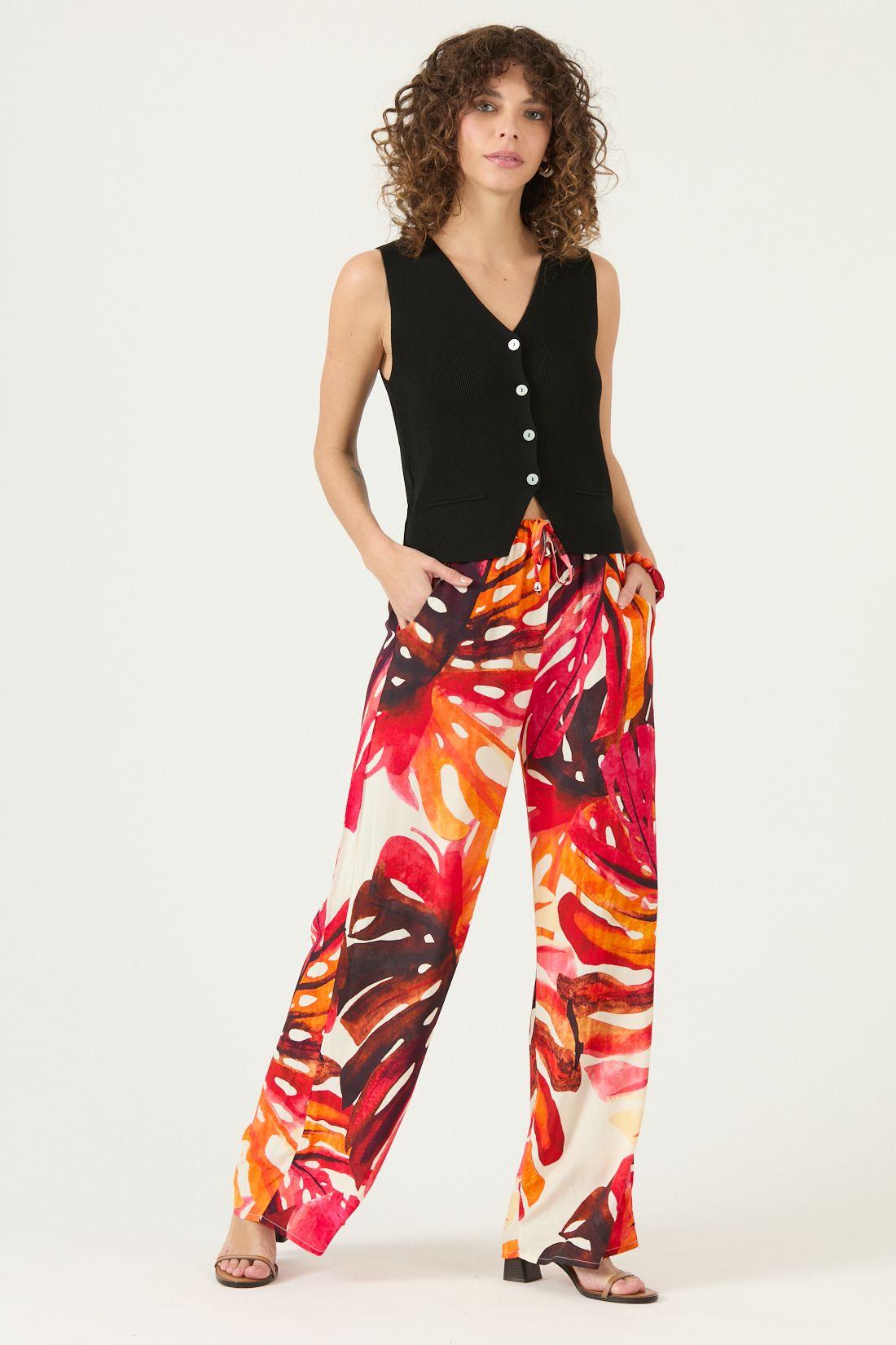 Pantalon Straight Estampado Fucsia Cod 2013395-0