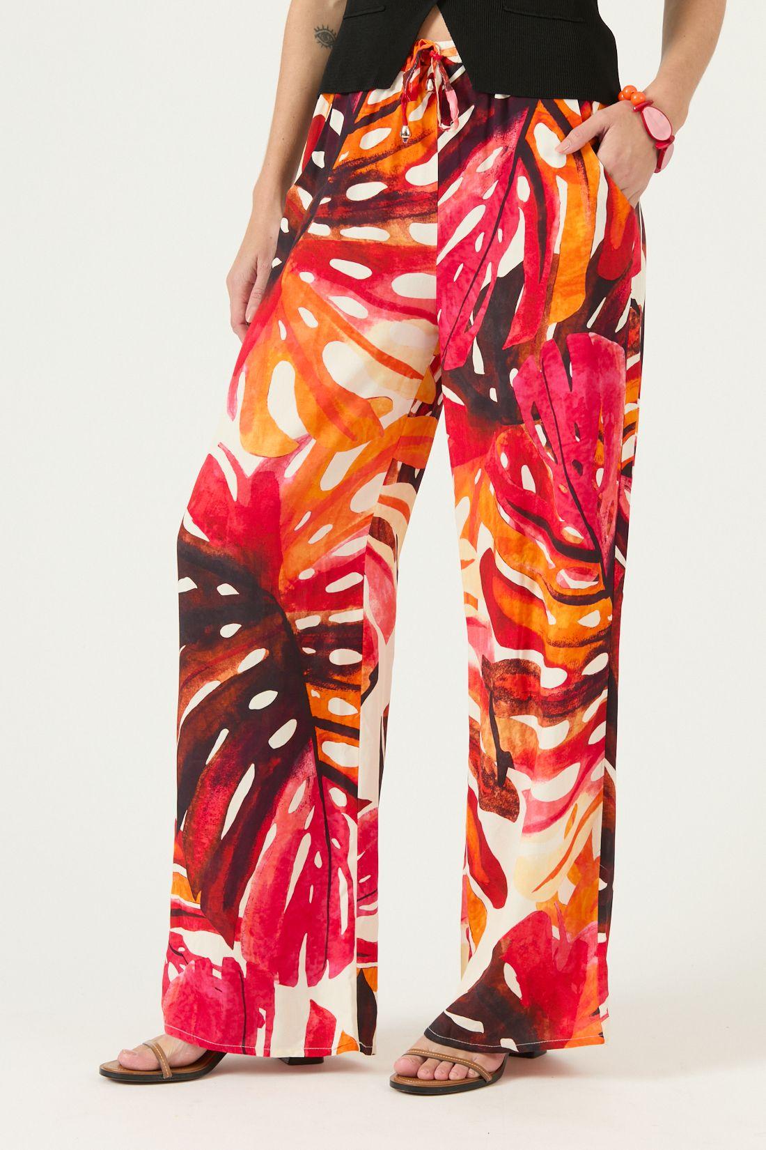 Pantalon Straight Estampado Fucsia Cod 2013395-1