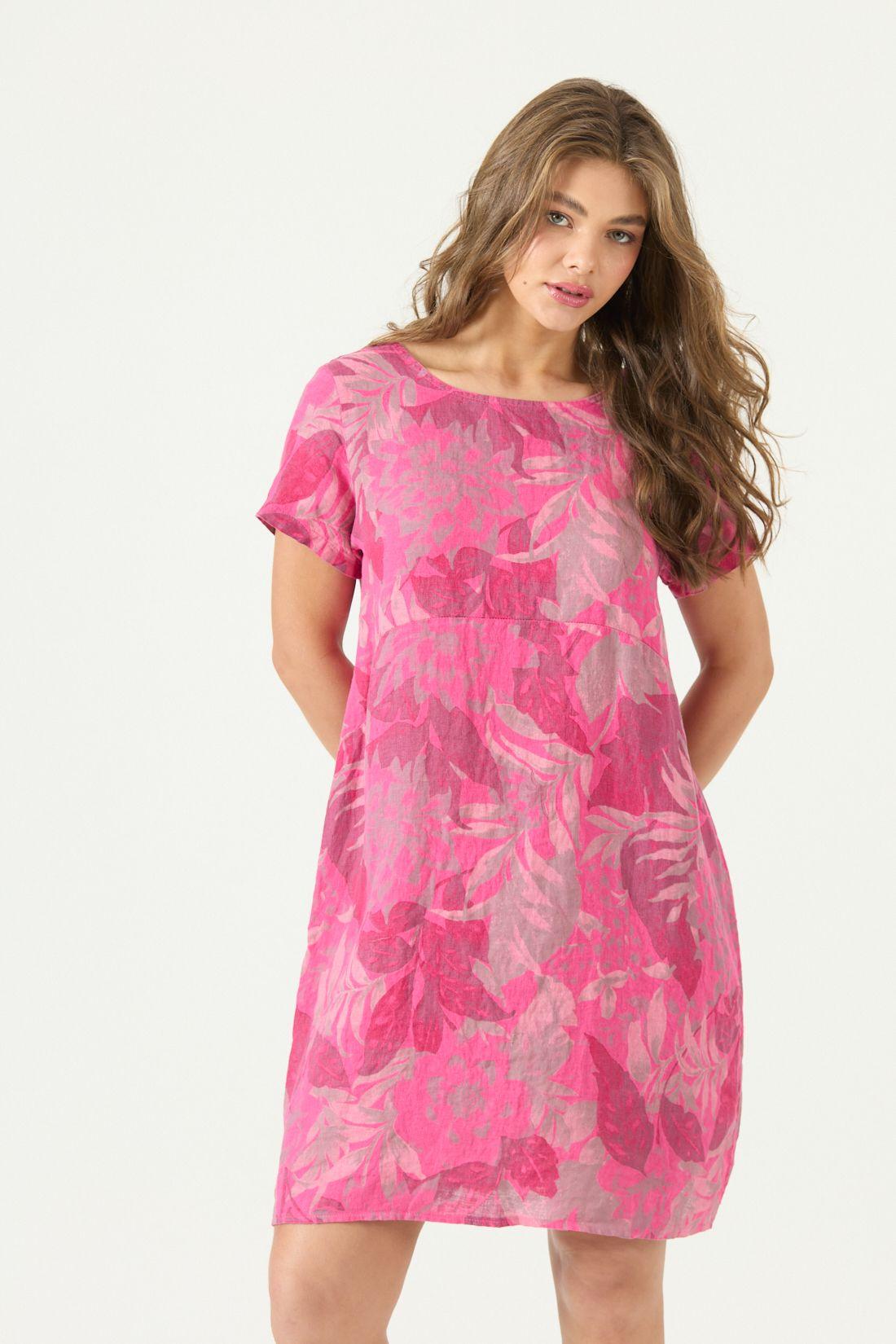 Vestido De Lino Estampado Fucsia Cod 4005805-1