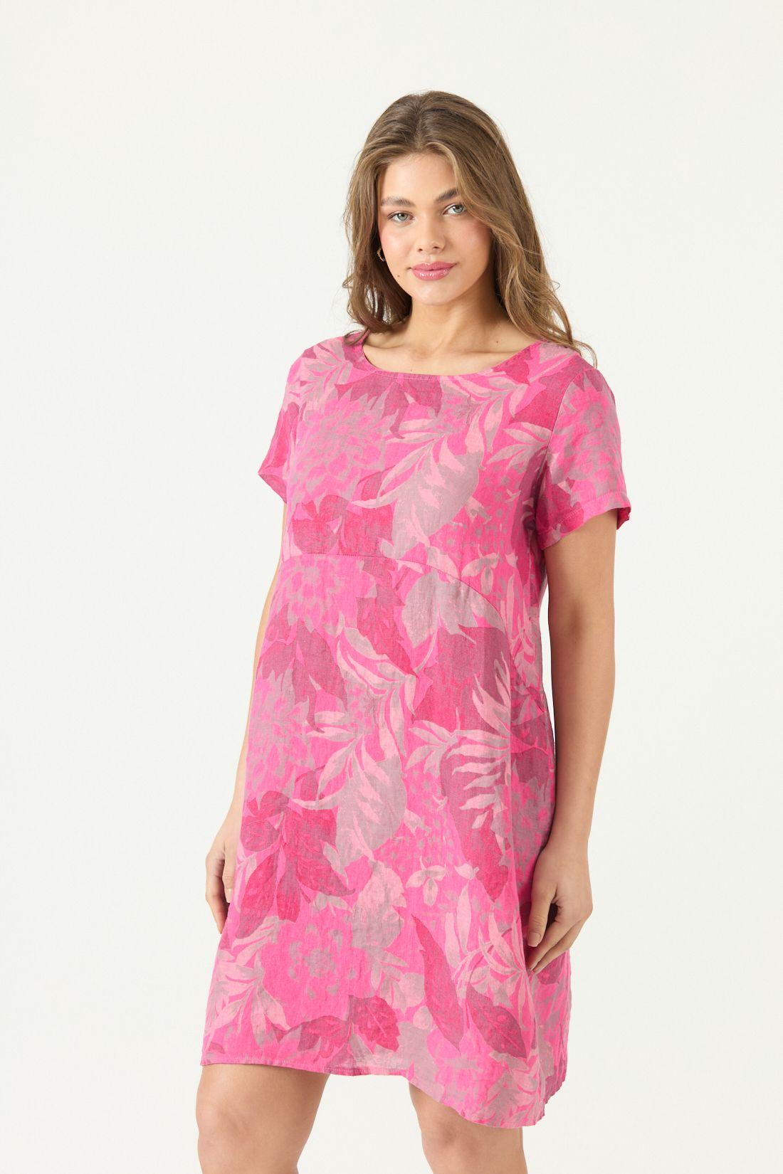 Vestido De Lino Estampado Fucsia Cod 4005805-3