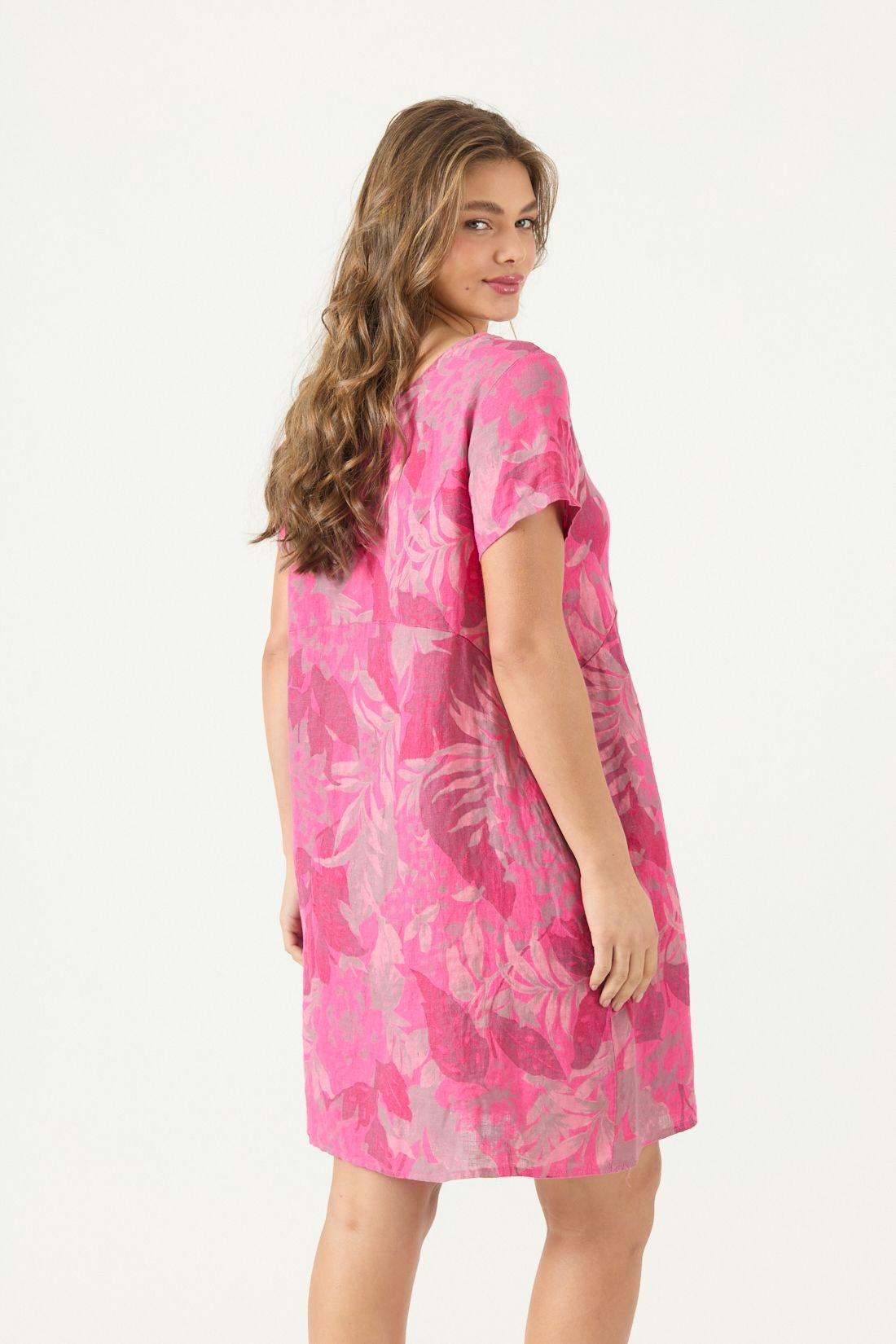 Vestido De Lino Estampado Fucsia Cod 4005805-4