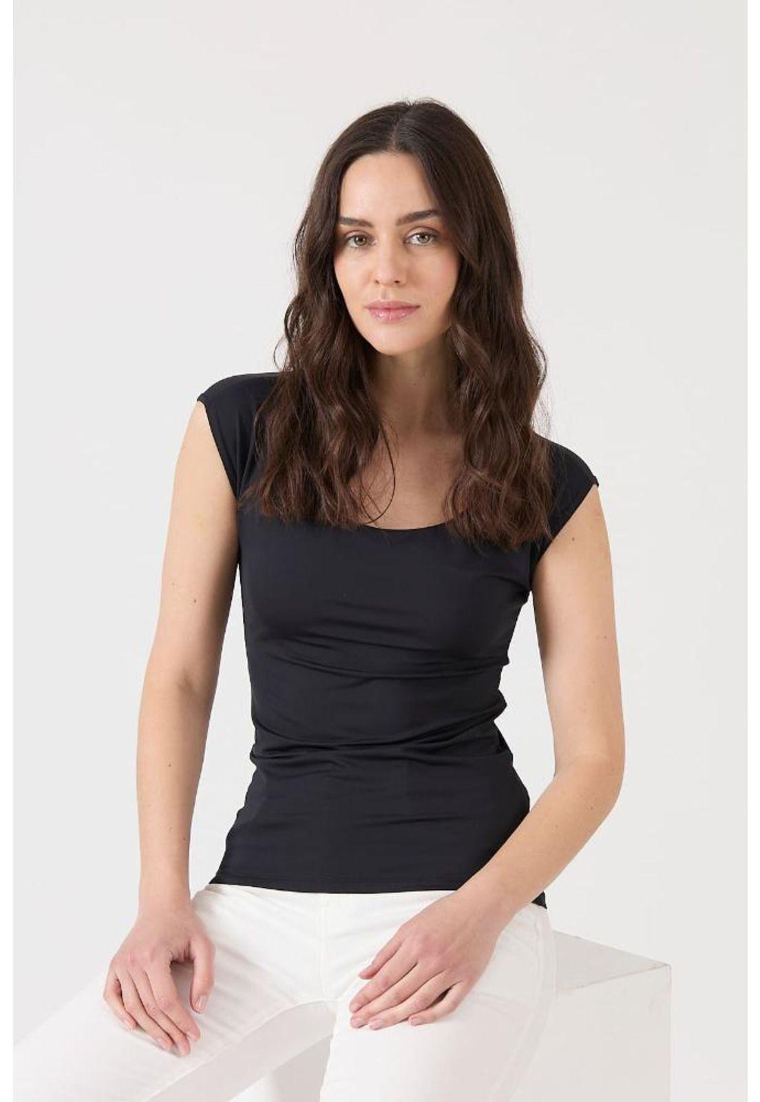 Polera poliamida negra sin mangas PRIVILEGE-1