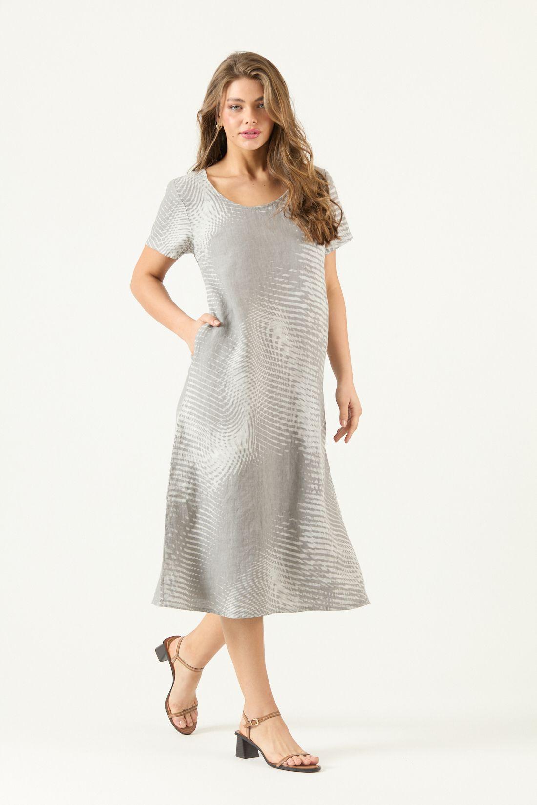 Vestido De Lino Estampado Gris Cod 4005835-0