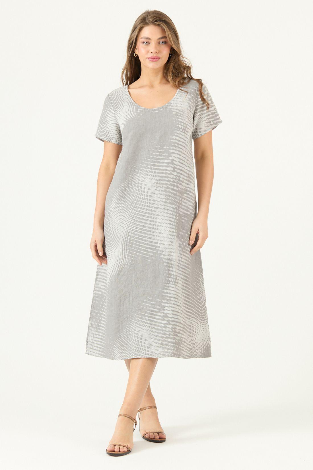 Vestido De Lino Estampado Gris Cod 4005835-2