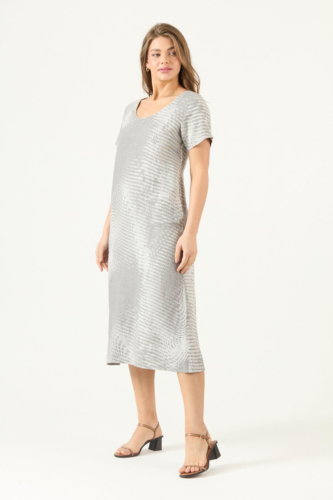 Vestido De Lino Estampado Gris Cod 4005835-3