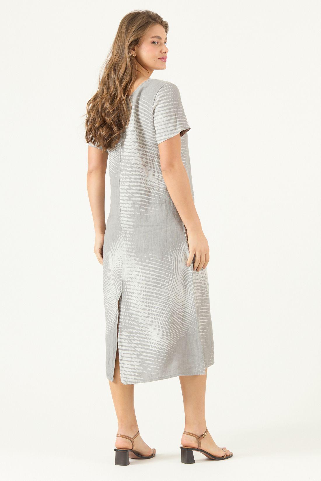 Vestido De Lino Estampado Gris Cod 4005835-4