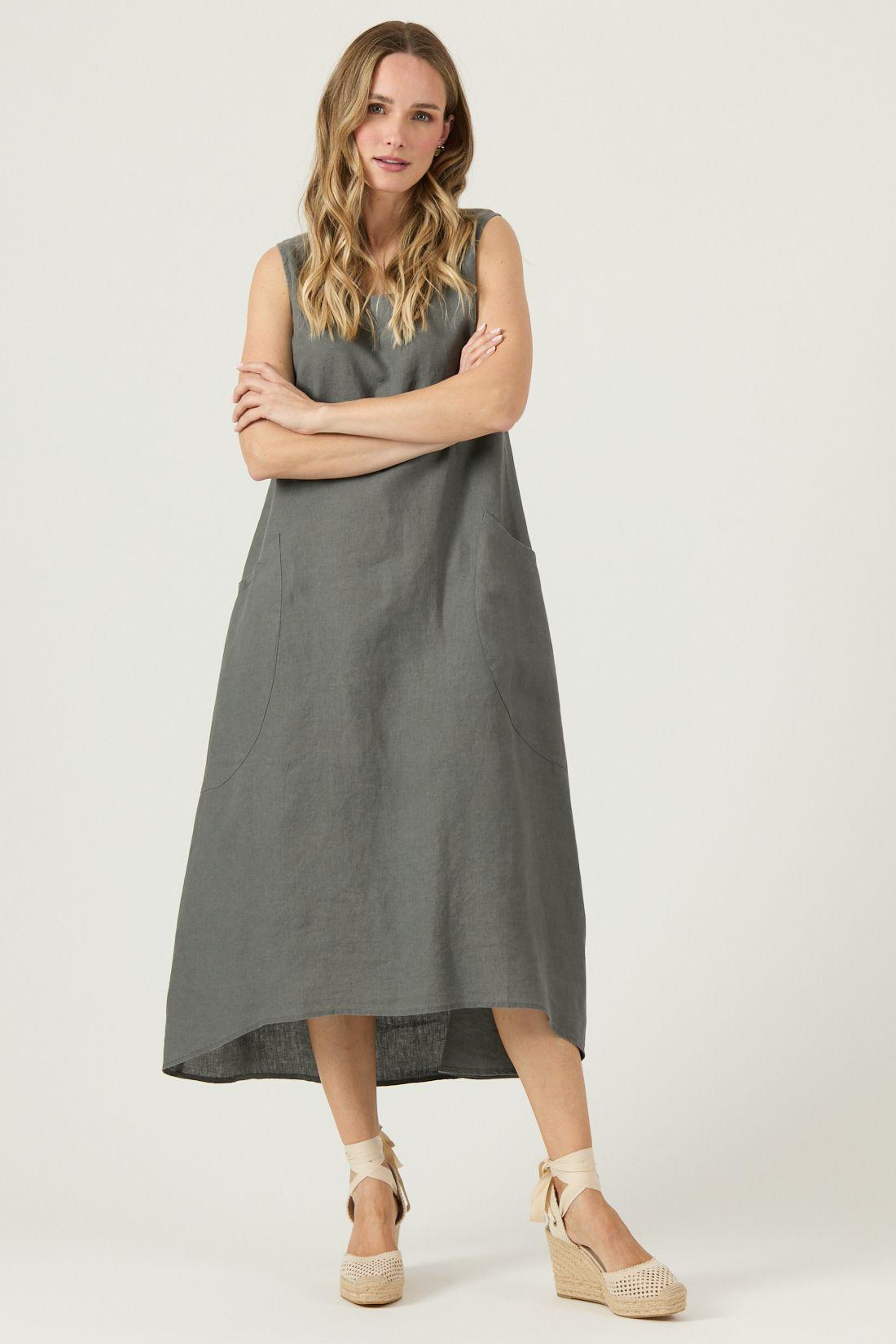 Vestido De Lino Gris Cod 4005335-2