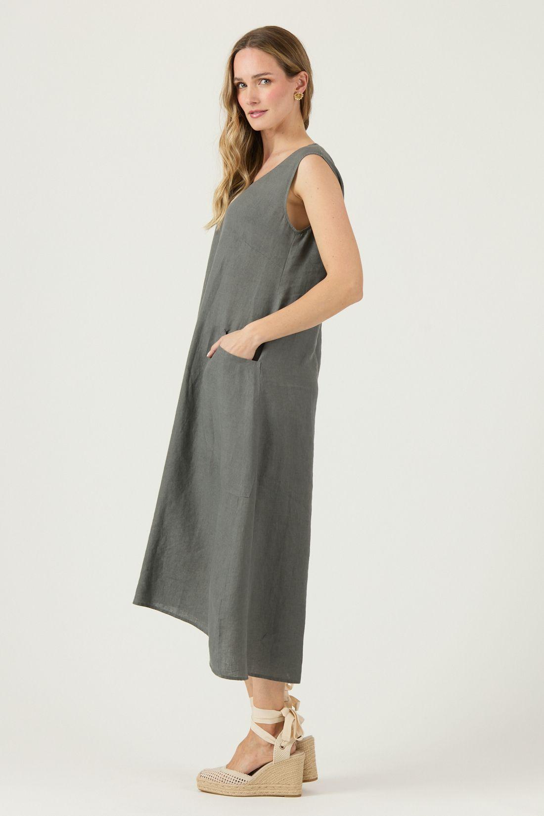 Vestido De Lino Gris Cod 4005335-3