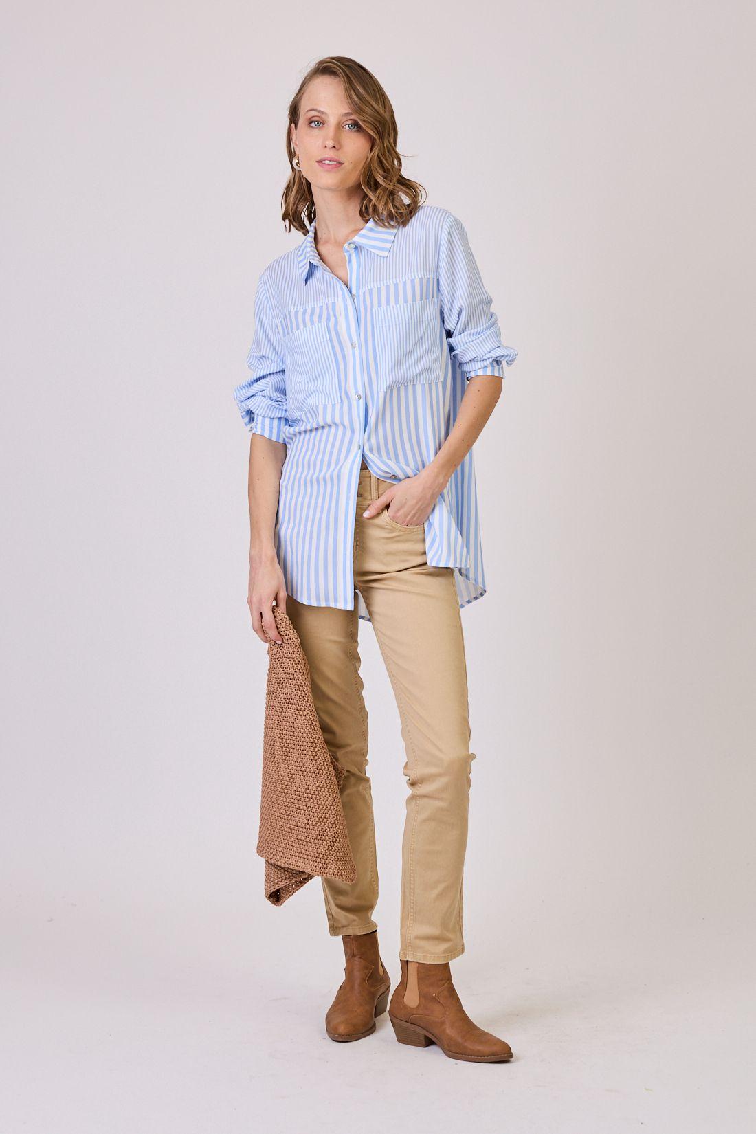 Blusa Con Rayas Celeste Cod 4520846-0