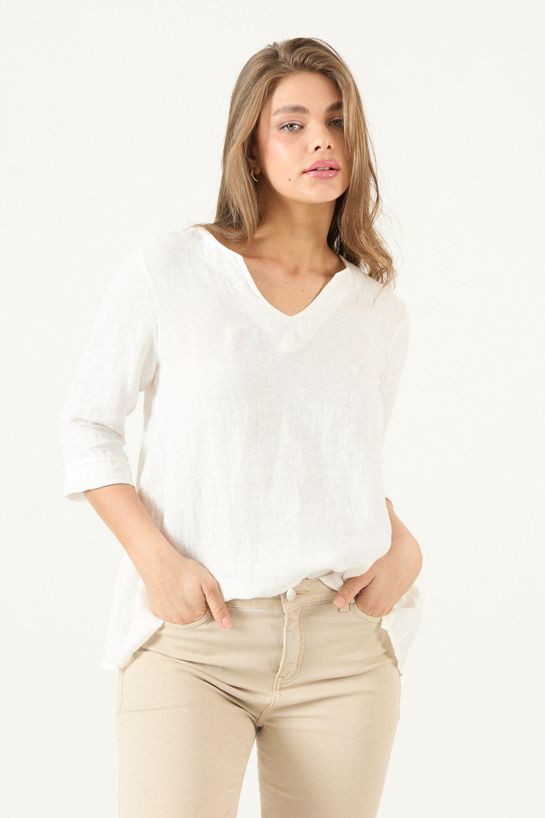 Blusa De Lino Blanca Cod 4517655-0