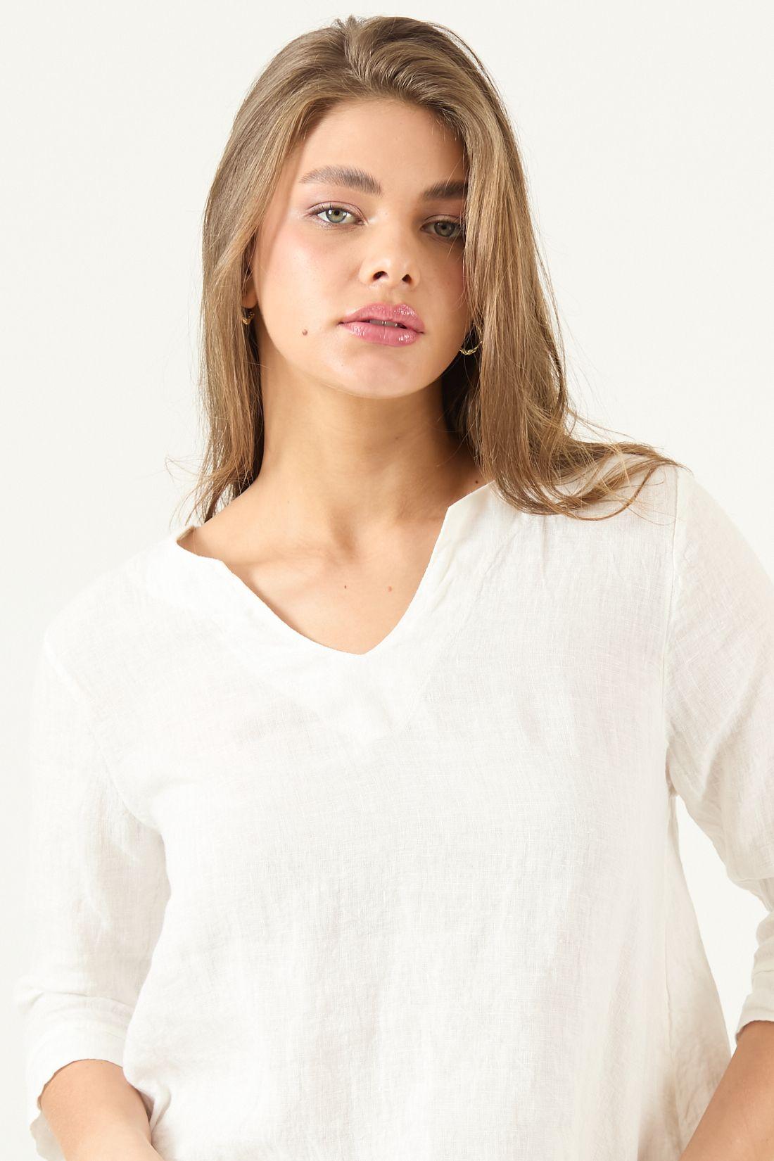 Blusa De Lino Blanca Cod 4517655-1