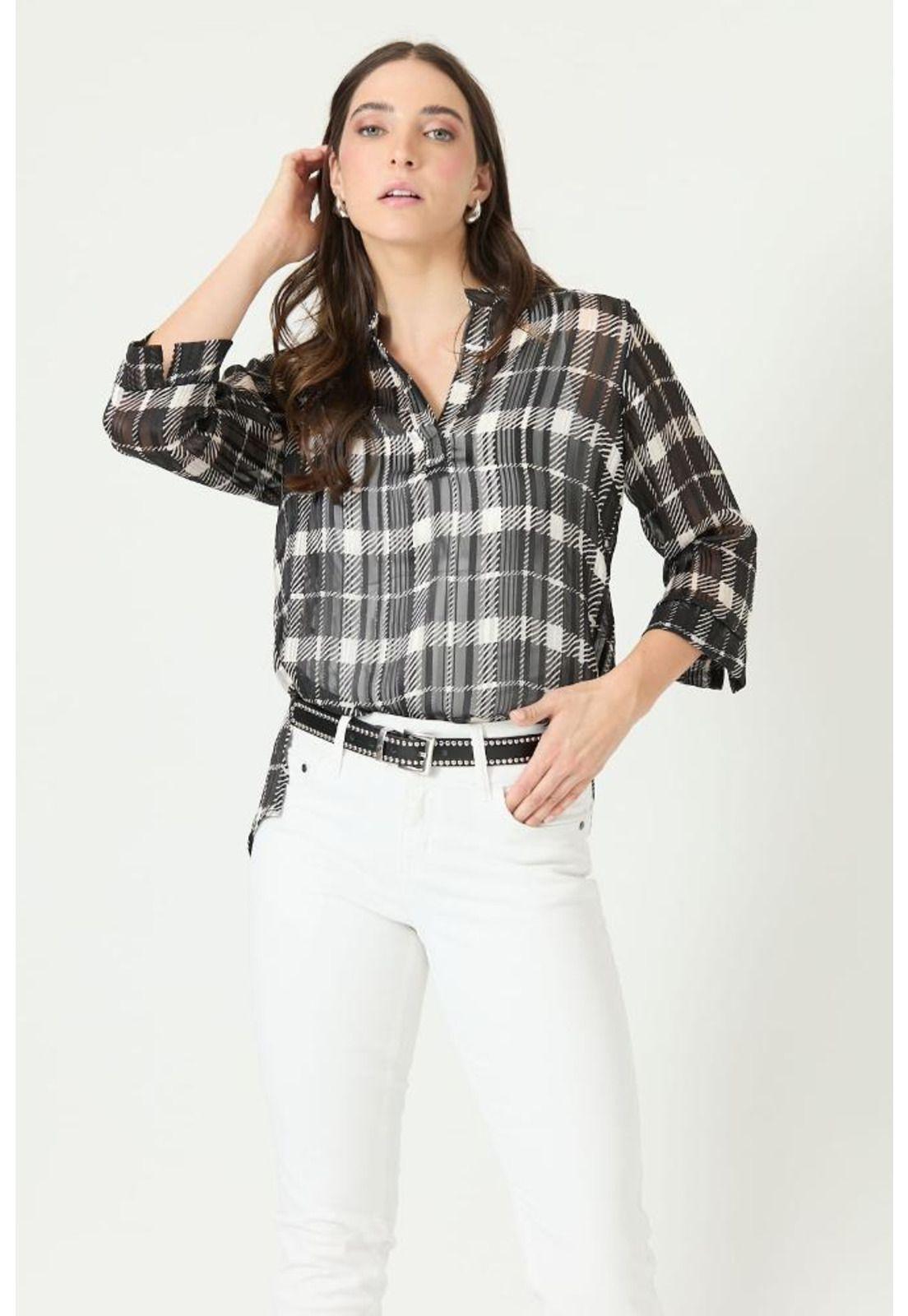 Blusa negra cuadros PRIVILEGE 2390-0