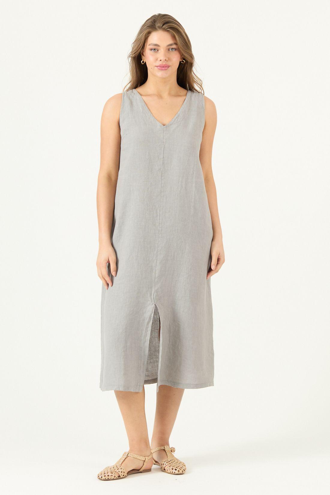 Vestido De Lino Gris Cod 4005825-2