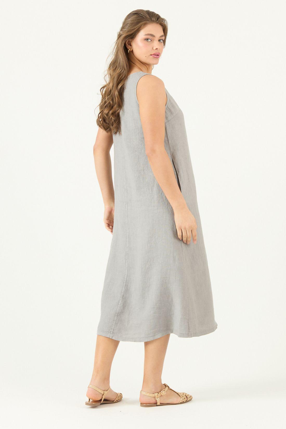 Vestido De Lino Gris Cod 4005825-4