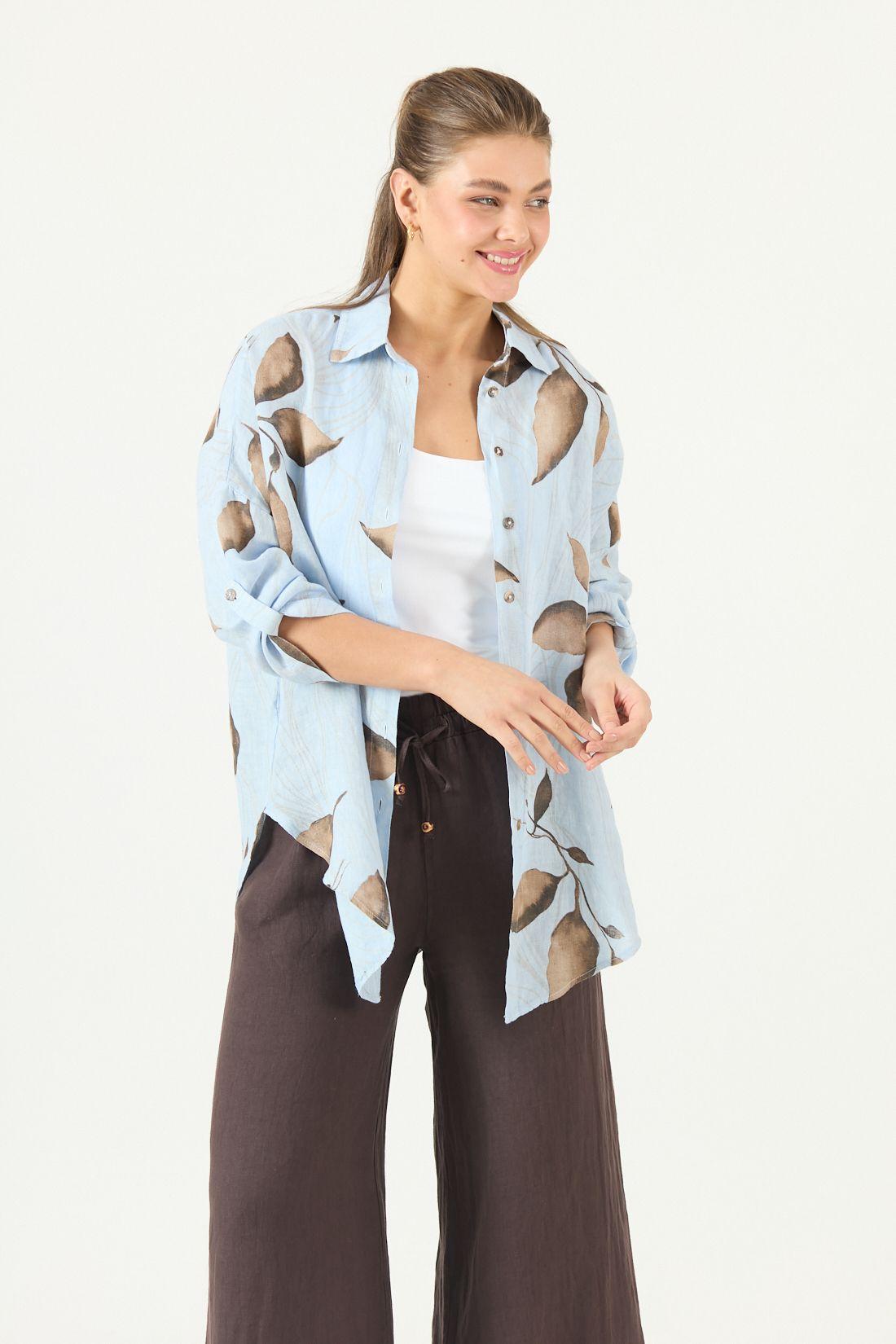 Blusa De Lino Estampada Vison Cod 4517975-1