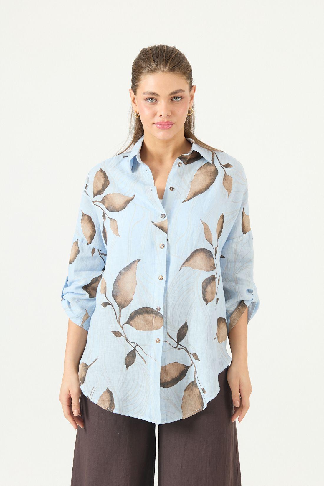 Blusa De Lino Estampada Vison Cod 4517975-2