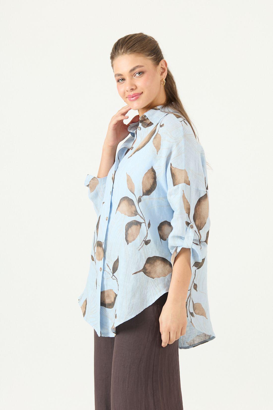 Blusa De Lino Estampada Vison Cod 4517975-3