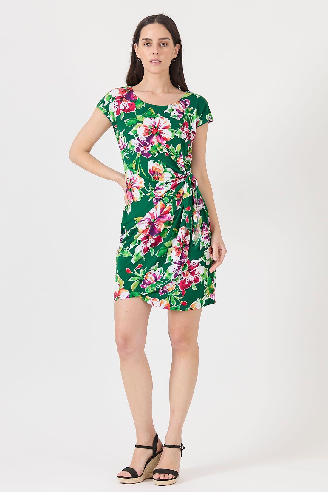 Vestido verde flores 1140-0