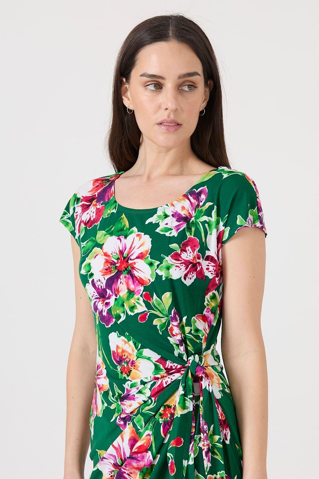 Vestido verde flores 1140-2