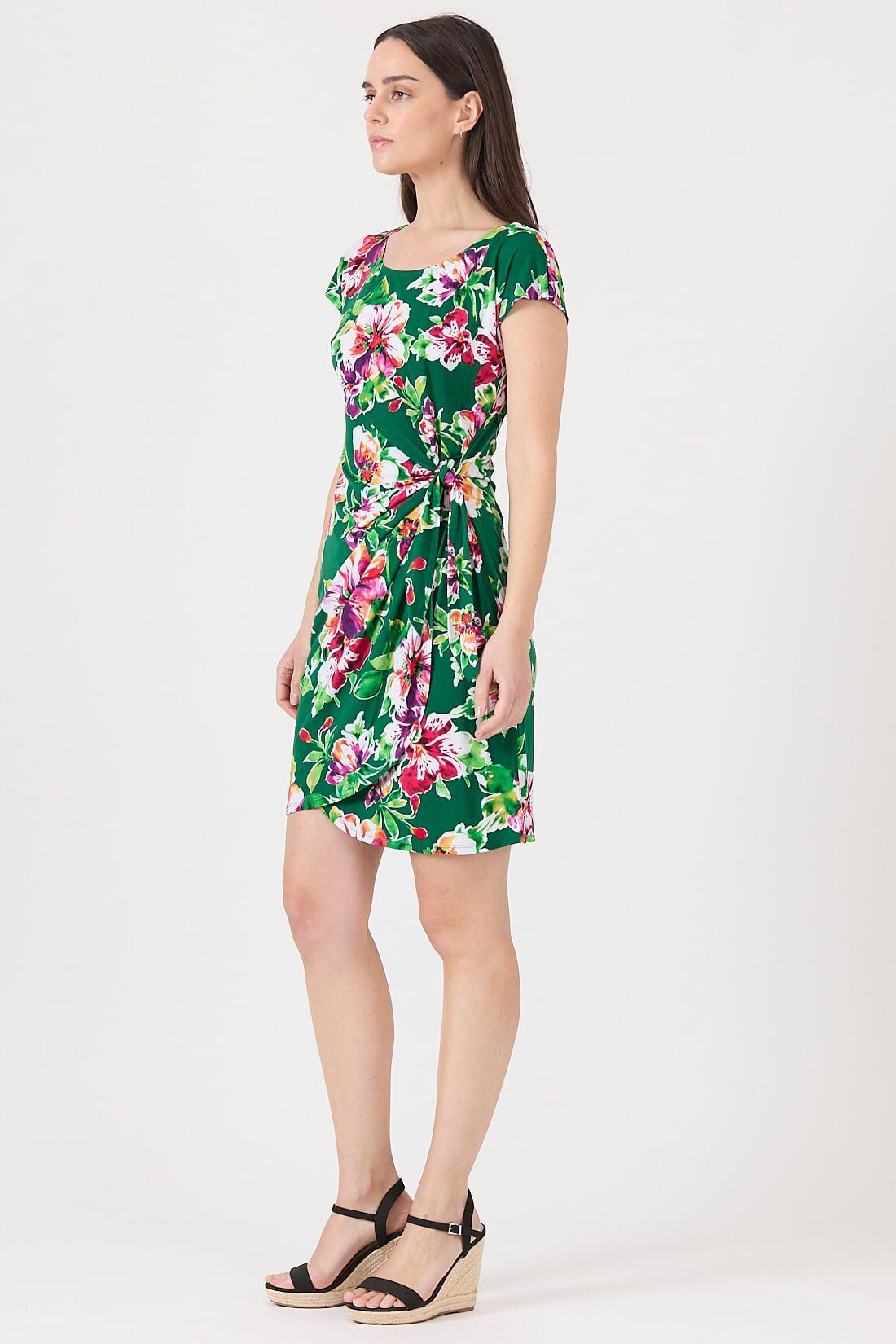 Vestido verde flores 1140-3