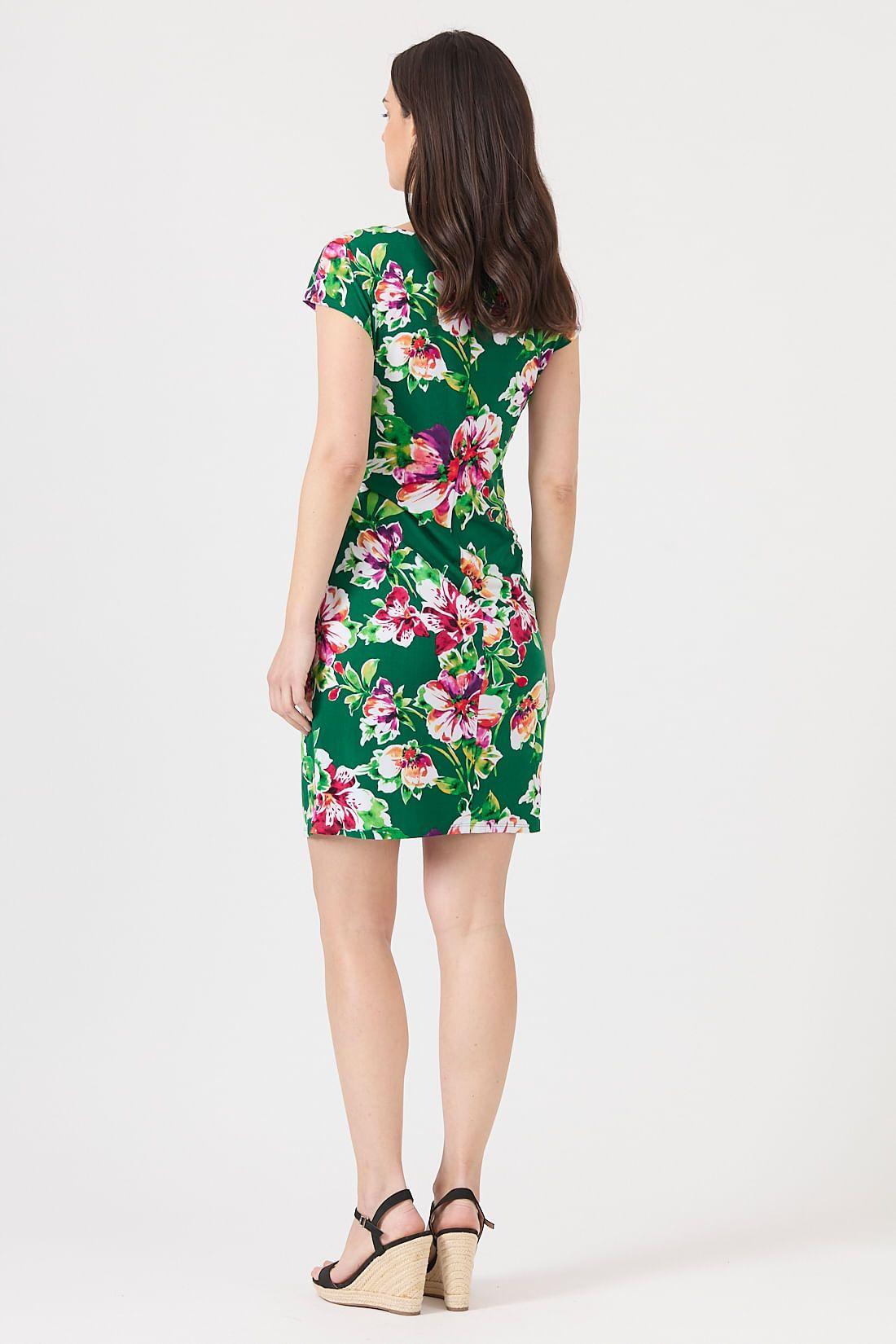 Vestido verde flores 1140-4
