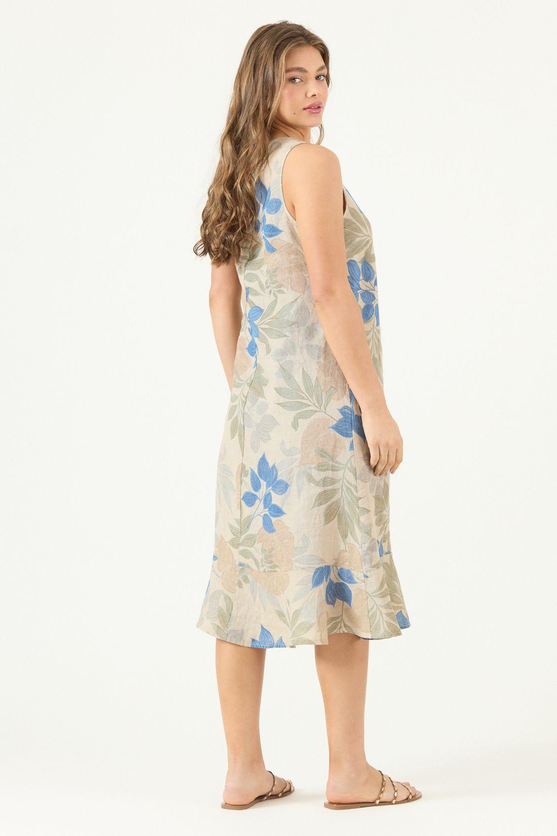 Vestido De Lino Estampado Azul Cod 4005785-4