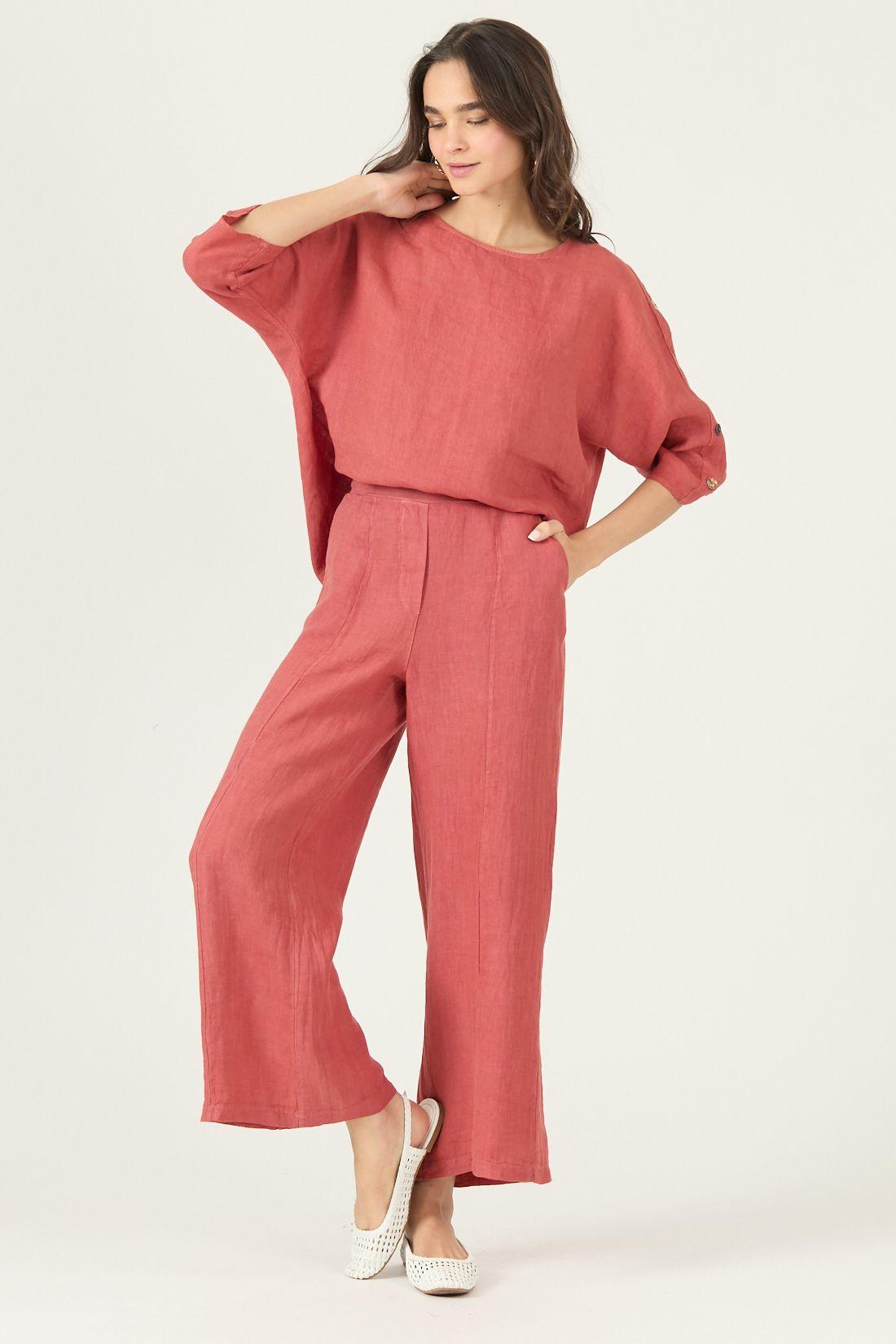 Pantalon De Lino Slim Fit Rosa Viejo Cod 2012715-0
