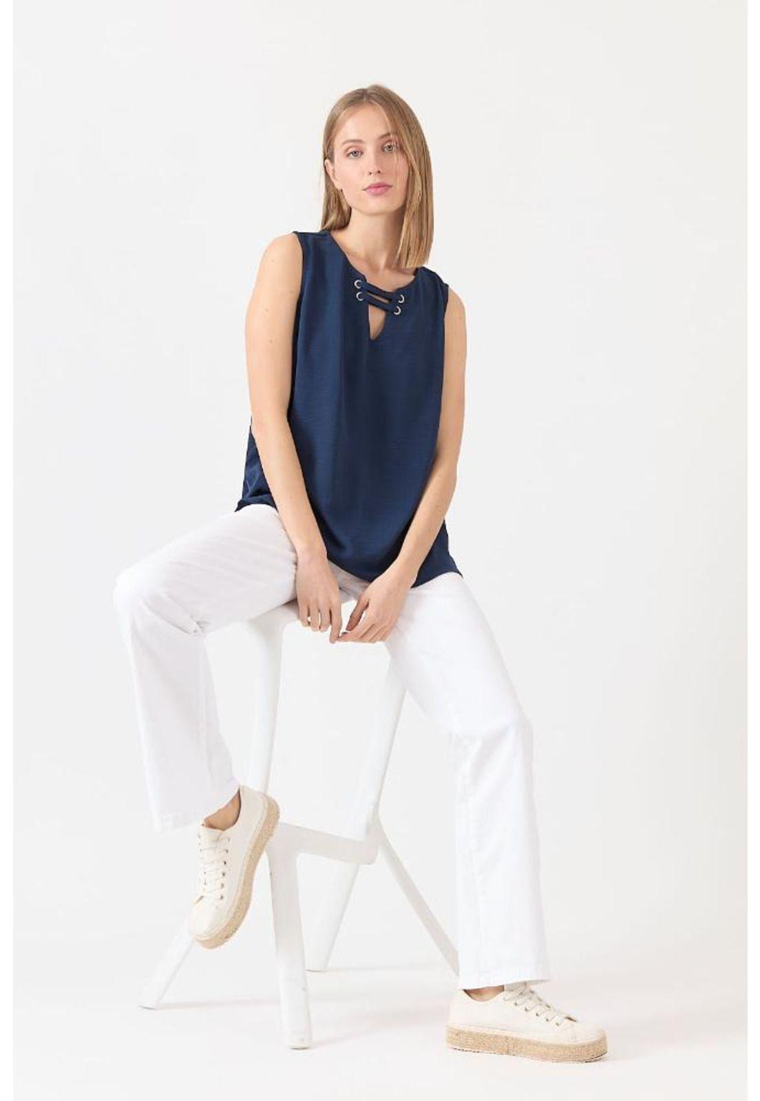 Blusa azul marino sin mangas PRIVILEGE-0