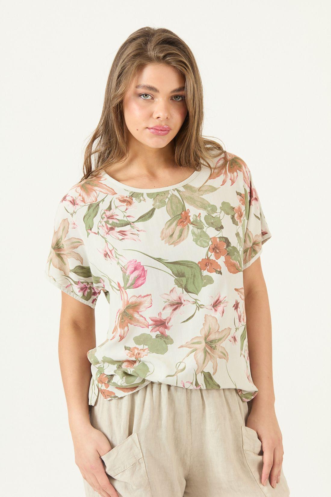 Blusa De Lino Estampada Lila Cod 4517765-0
