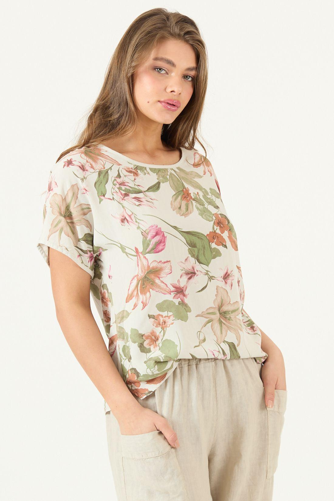 Blusa De Lino Estampada Lila Cod 4517765-1