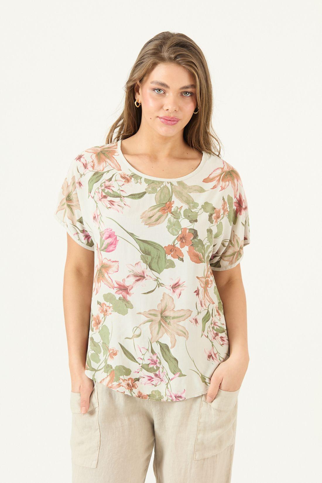 Blusa De Lino Estampada Lila Cod 4517765-3
